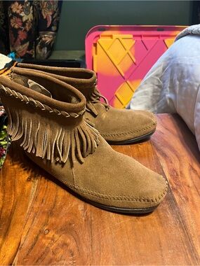 Fringe moccasins Suede Ankle Boots - Tan
